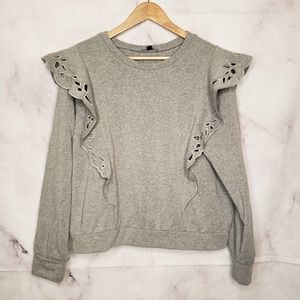 EXPRESS Gray Ruffle Long Sleeve Sweater M